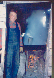 Uncle Milton tending fire at the evaporator